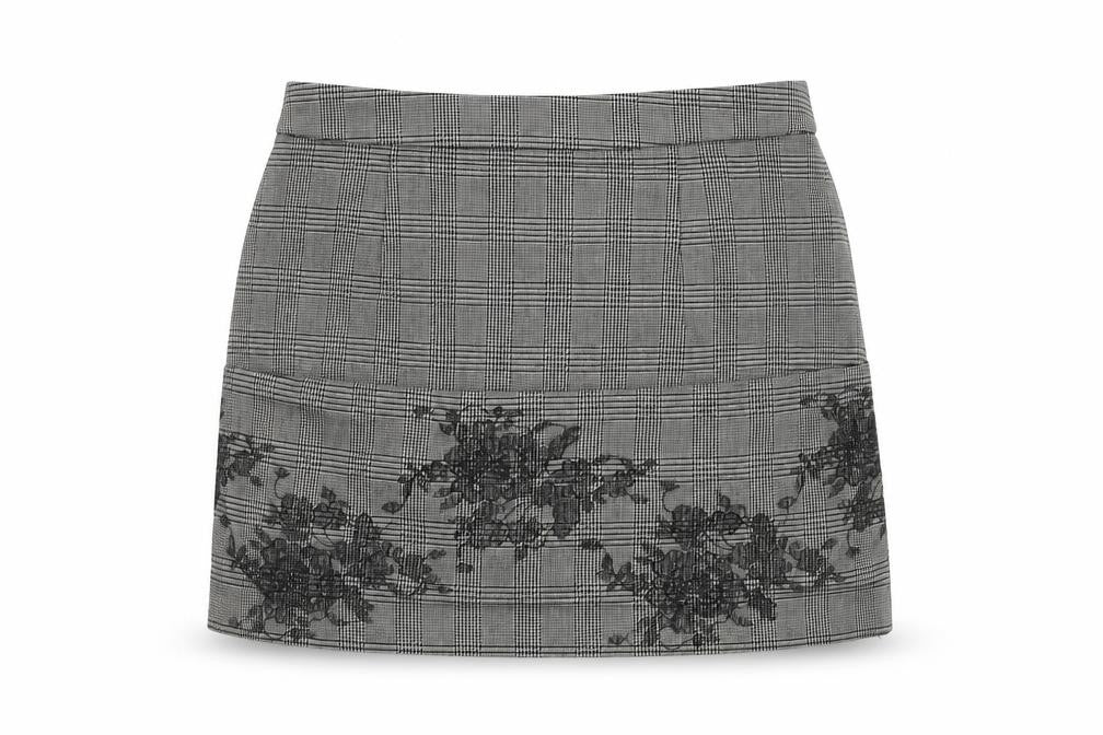 Preworn Womens Grey Check Polyester Mini Skirt Size 28 in   Zip