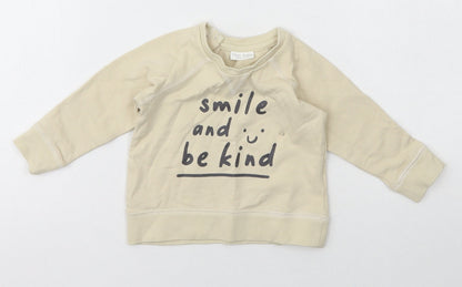 Next Girls Beige  Cotton Pullover Jumper Size 6-9 Months
