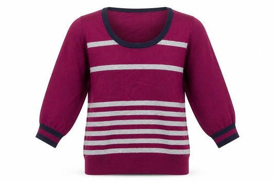 M&Co Womens Purple Scoop Neck Striped Viscose Pullover Jumper Size M