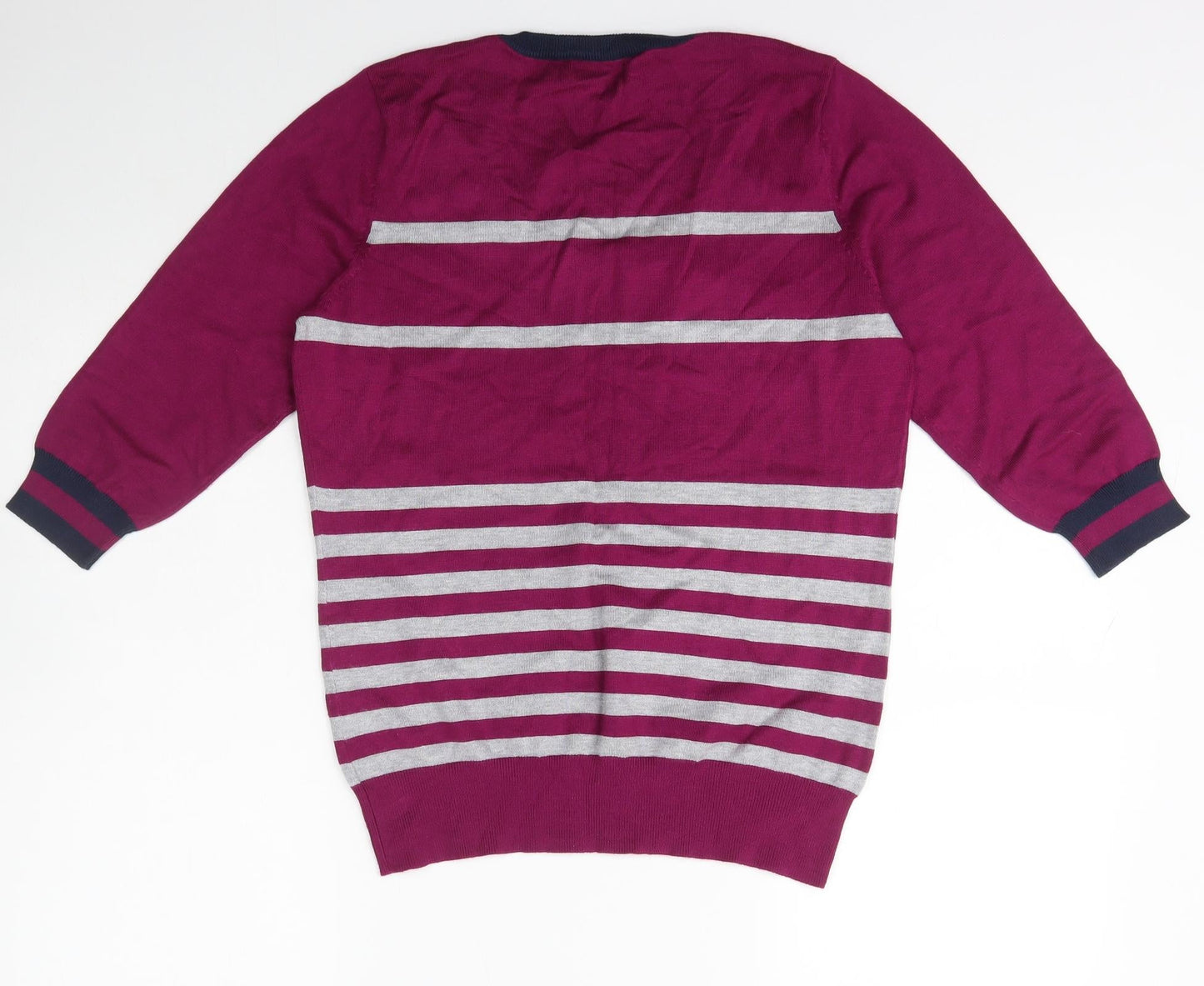 M&Co. Womens Purple Scoop Neck Striped Viscose Pullover Jumper Size M