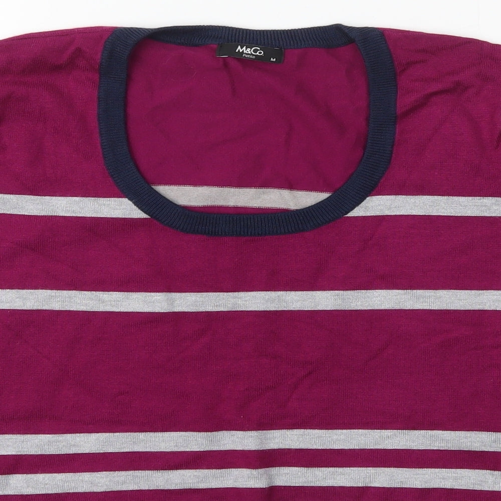 M&Co. Womens Purple Scoop Neck Striped Viscose Pullover Jumper Size M