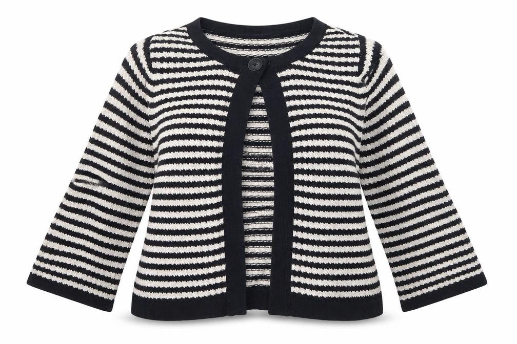 M&Co Womens Blue Scoop Neck Striped Cotton Cardigan Jumper Size M