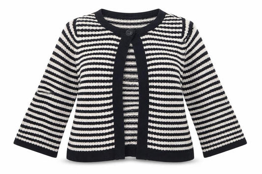 M&Co Womens Blue Scoop Neck Striped Cotton Cardigan Jumper Size M
