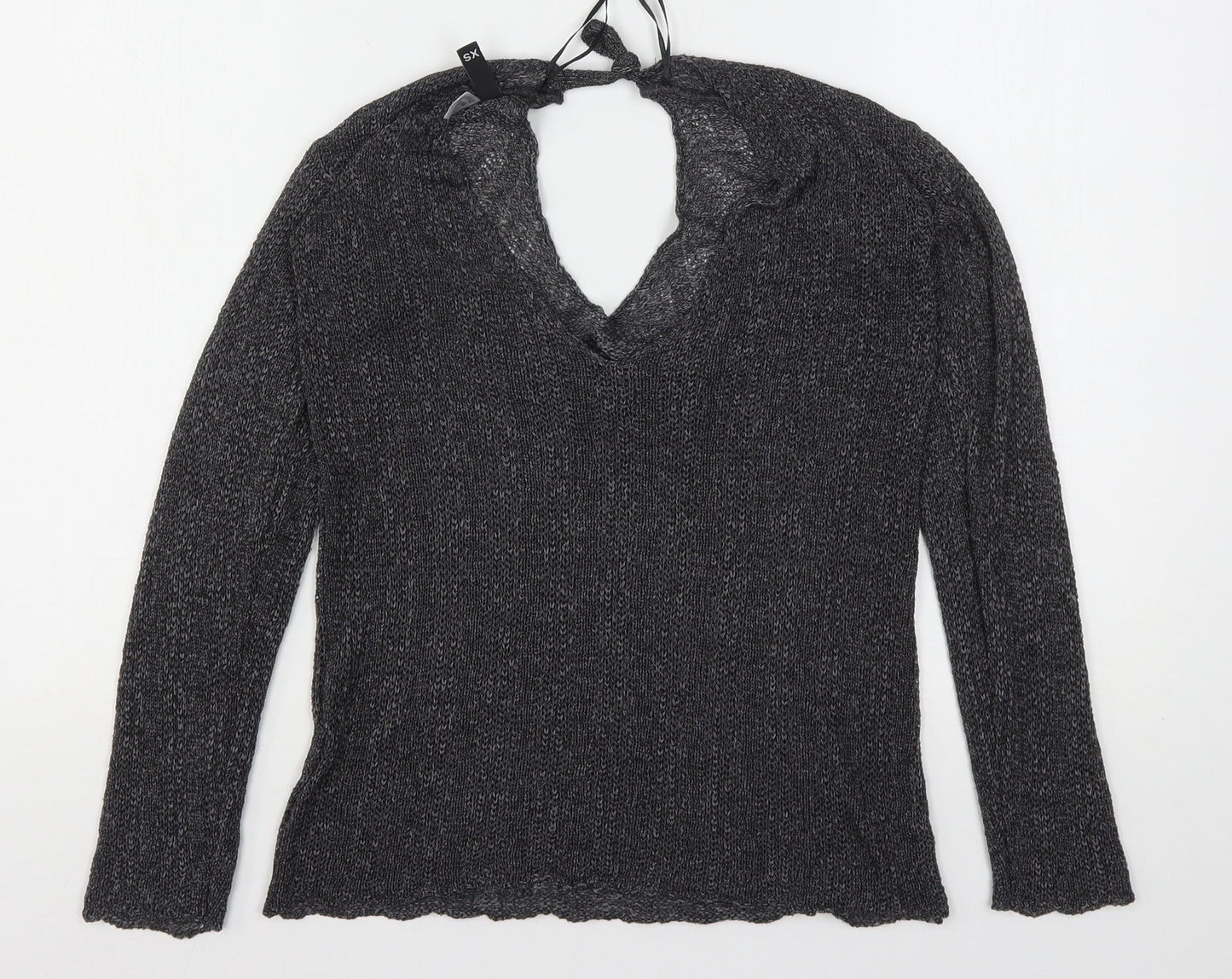 H&M Womens Grey V-Neck  Acrylic Pullover Jumper Size XS