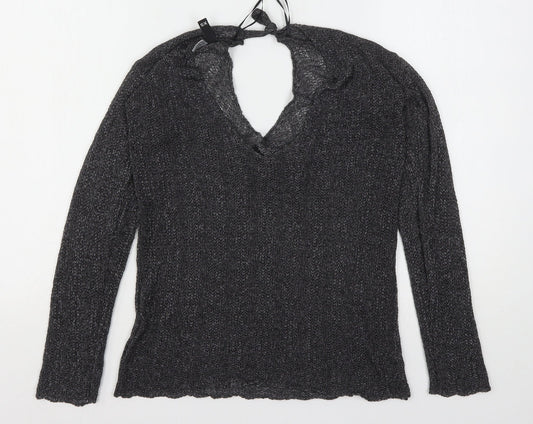 H&M Womens Grey V-Neck  Acrylic Pullover Jumper Size XS