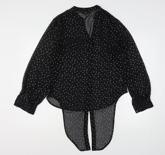 NEXT Womens Black Polka Dot Polyester Basic Button-Up Size 8 V-Neck