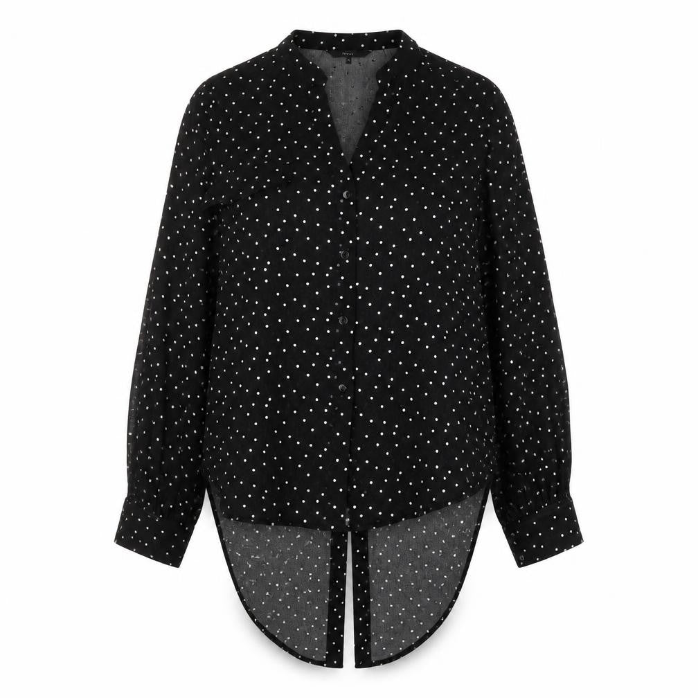 NEXT Womens Black Polka Dot Polyester Basic Button-Up Size 8 V-Neck