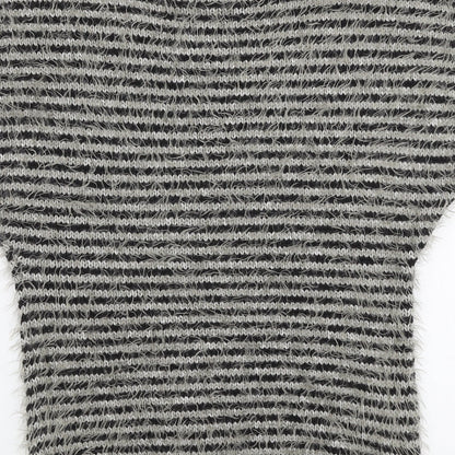 Be Beau Womens Grey Round Neck Striped Polyamide Pullover Jumper Size 12