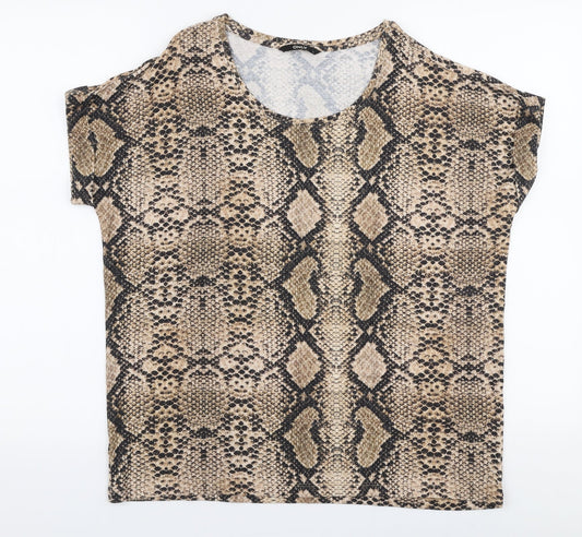 Only Womens Beige Animal Print Viscose Jersey T-Shirt Size L Round Neck