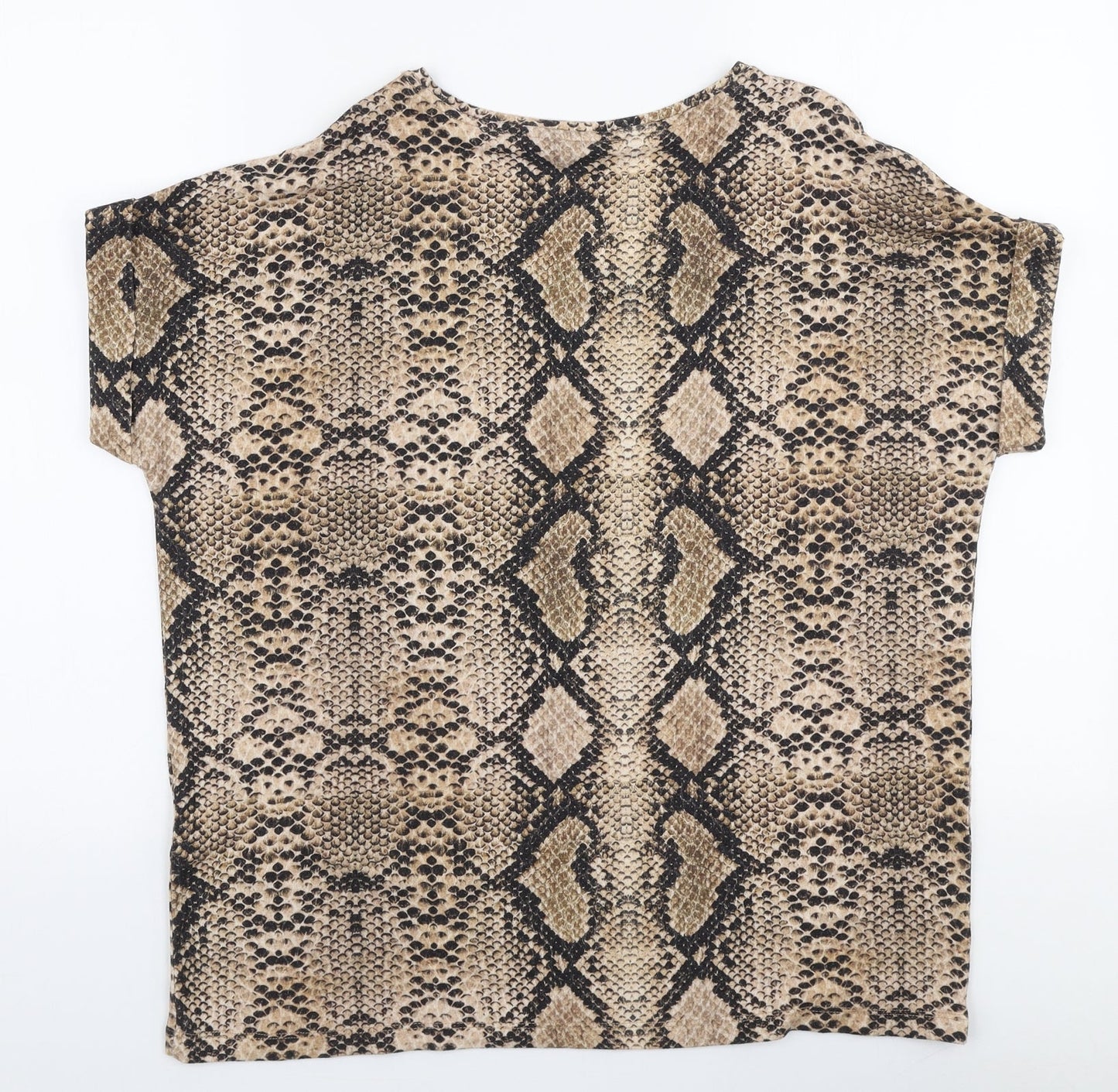 Only Womens Beige Animal Print Viscose Jersey T-Shirt Size L Round Neck