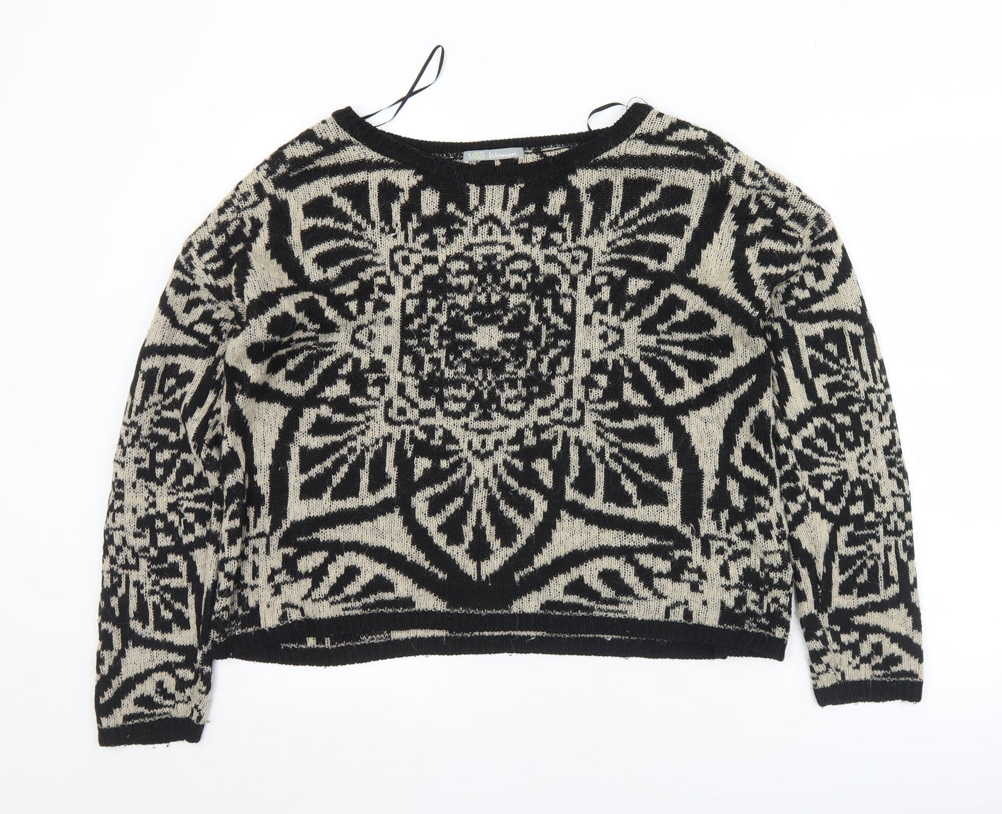Marks and Spencer Womens Black Crew Neck Geometric Acrylic Pullover Jumper Size 12