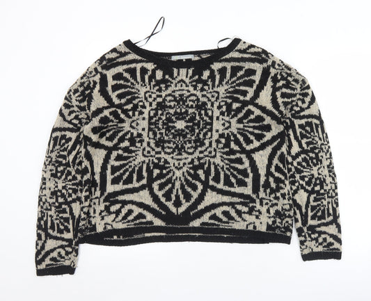Marks and Spencer Womens Black Crew Neck Geometric Acrylic Pullover Jumper Size 12