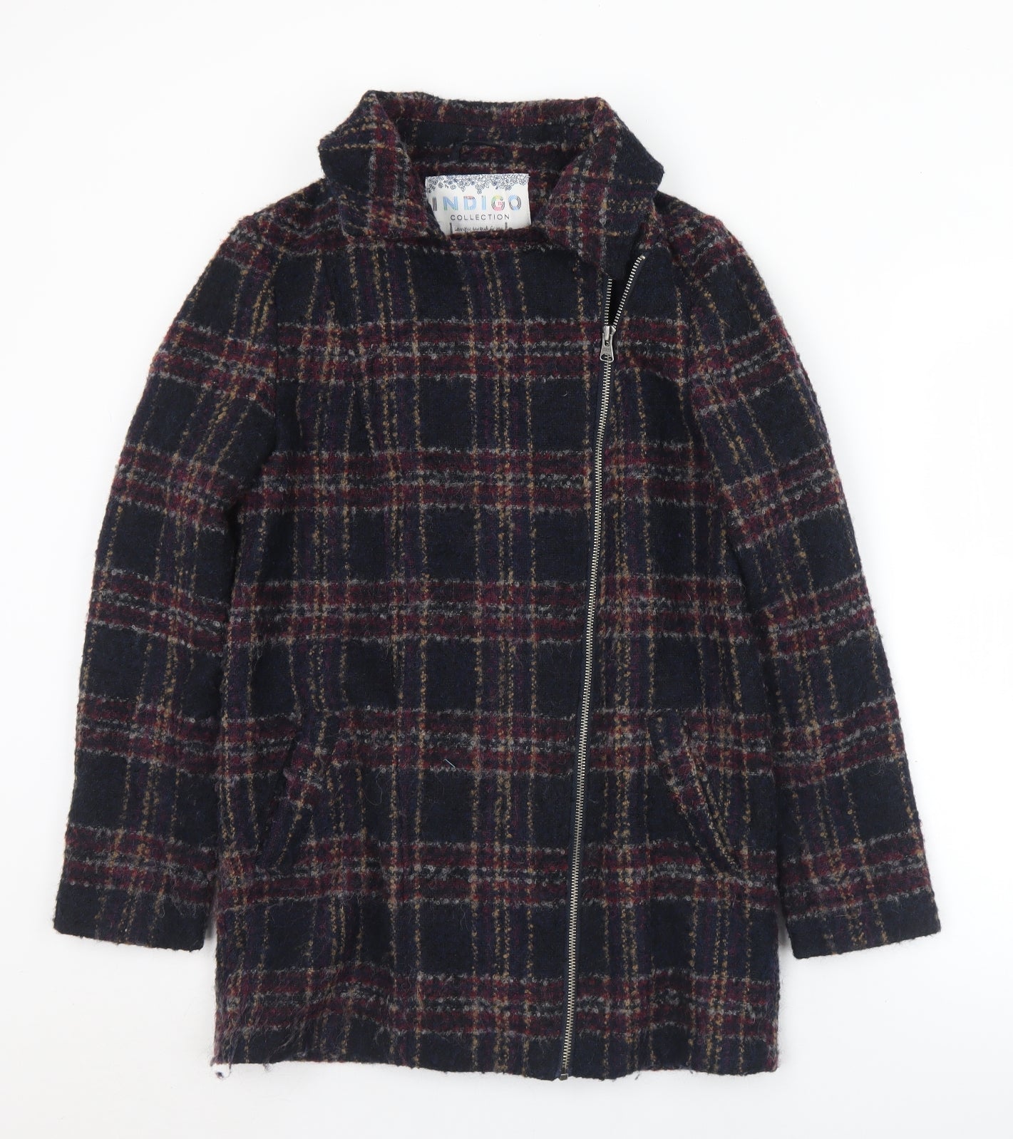 Marks and Spencer Womens Black Plaid  Pea Coat Coat Size 10  Zip
