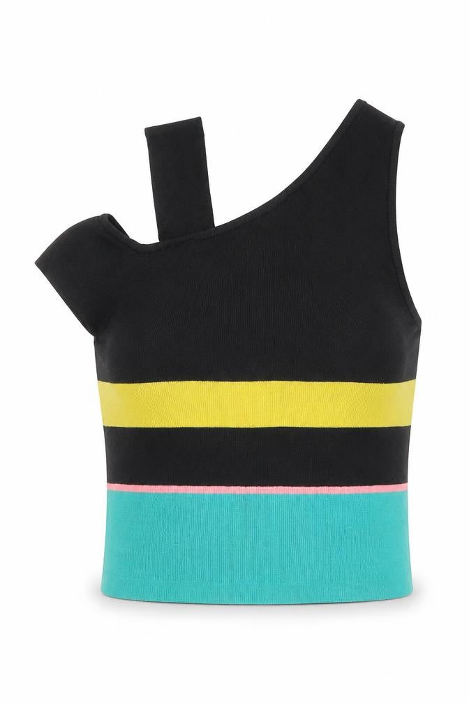River Island Womens Multicoloured Striped Viscose Cropped Tank Size 8 Round Neck