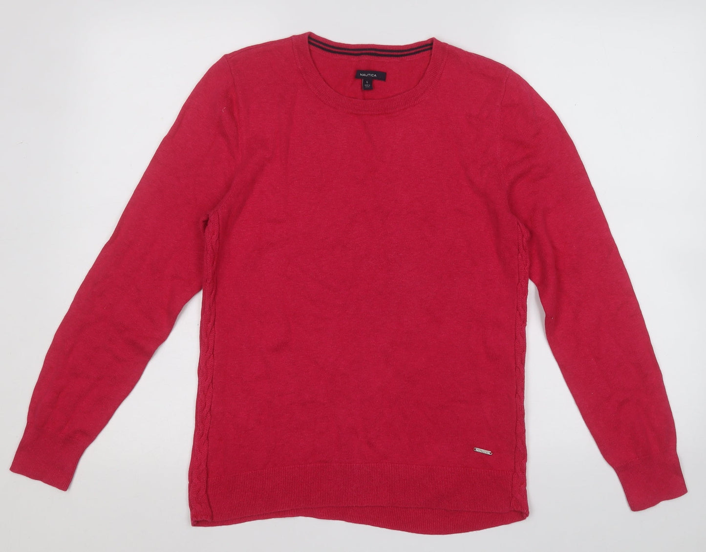 Nautica Womens Pink Round Neck  Cotton Pullover Jumper Size L