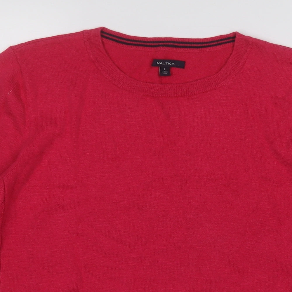 Nautica Womens Pink Round Neck  Cotton Pullover Jumper Size L