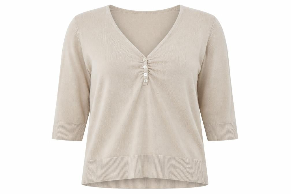 Amelie May Womens Beige V-Neck  Acrylic Pullover Jumper Size 18
