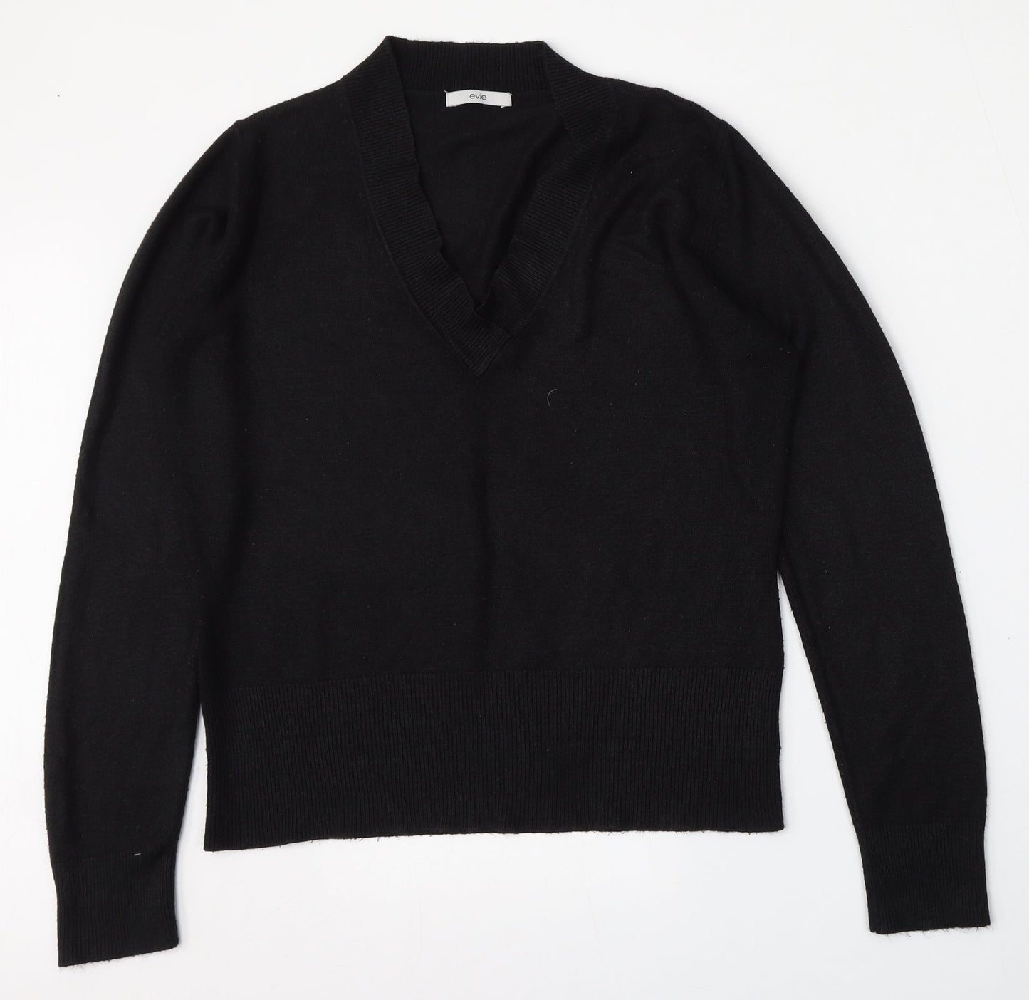 Evie Womens Black V-Neck  Acrylic Pullover Jumper Size 14