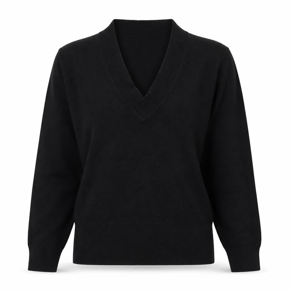 Evie Womens Black V-Neck  Acrylic Pullover Jumper Size 14