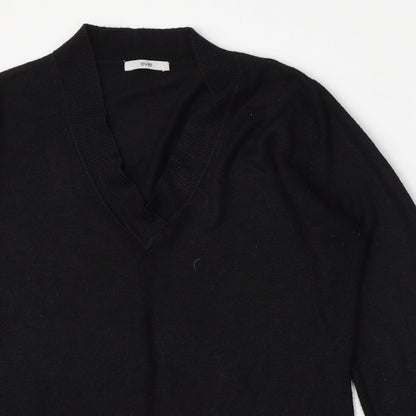 Evie Womens Black V-Neck  Acrylic Pullover Jumper Size 14