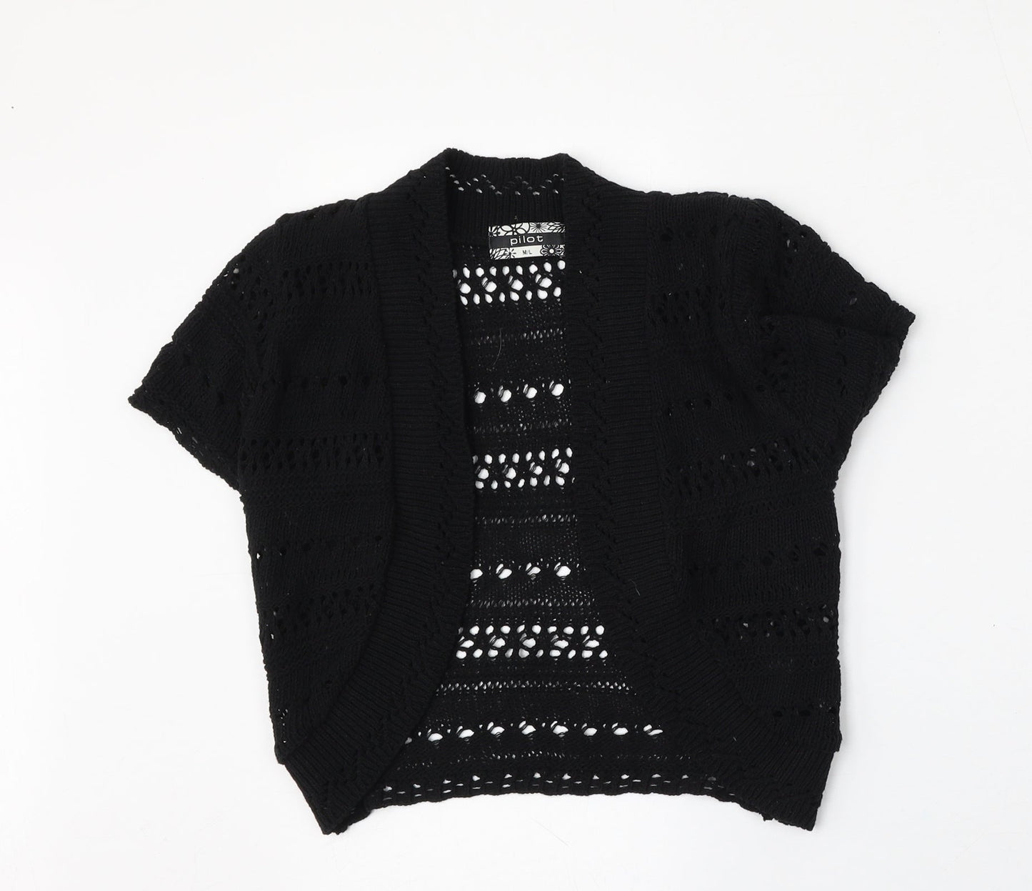Pilot Womens Black V-Neck  Cotton Cardigan Jumper Size M
