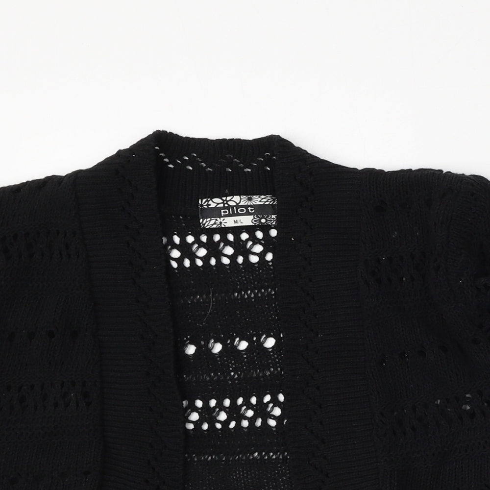 Pilot Womens Black V-Neck  Cotton Cardigan Jumper Size M