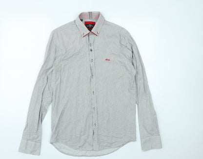 Preloved Dario Beltran Mens Grey Striped Cotton  Button-Up Size S Collared Button - Front