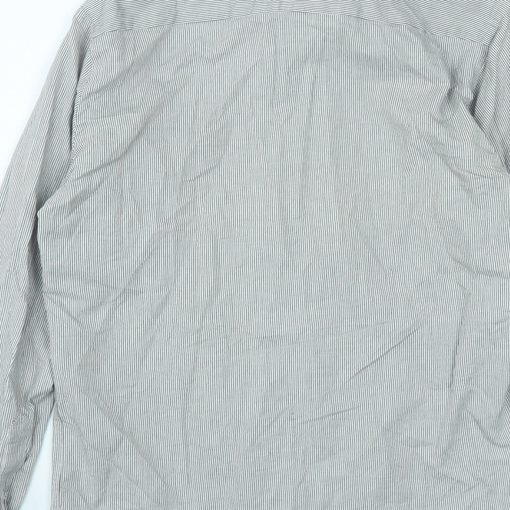 Dario Beltran Mens Grey Striped Cotton  Button-Up Size S Collared Button
