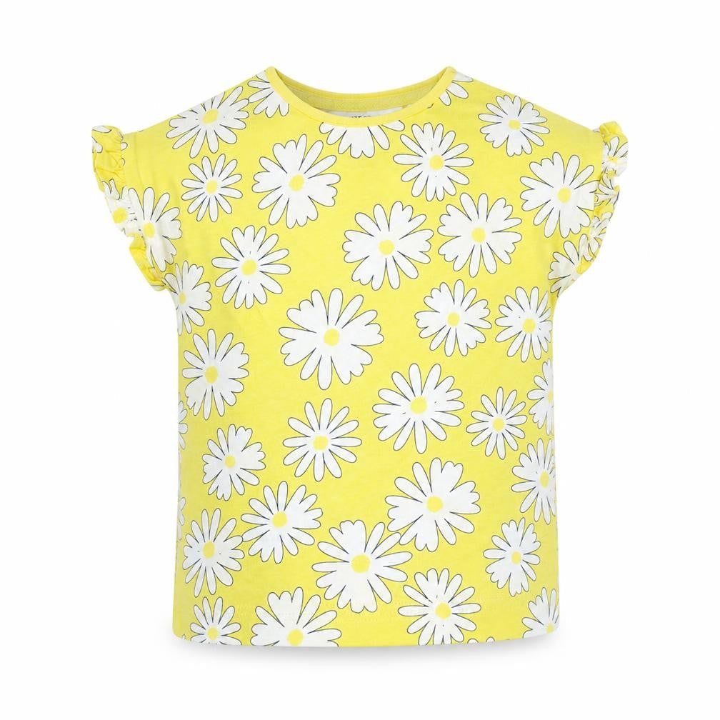 F&F Girls Yellow Floral Cotton Basic Casual Size 18-24 Months Round Neck