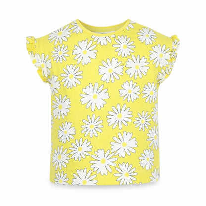 F&F Girls Yellow Floral Cotton Basic Casual Size 18-24 Months Round Neck