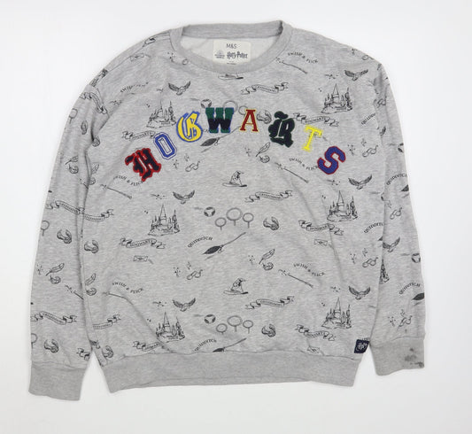 Marks and Spencer Girls Grey Geometric Cotton Pullover Sweatshirt Size 14-15 Years  Pullover