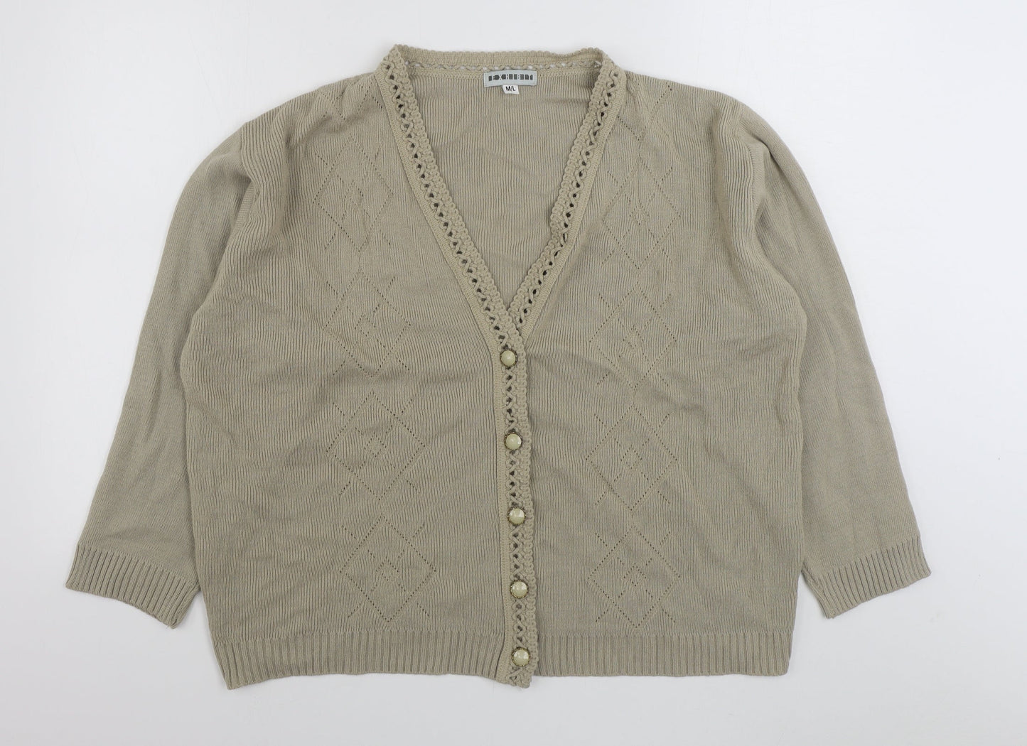 Exhibit Womens Beige V-Neck  Acrylic Cardigan Jumper Size M