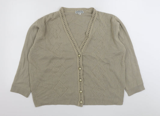 Exhibit Womens Beige V-Neck  Acrylic Cardigan Jumper Size M