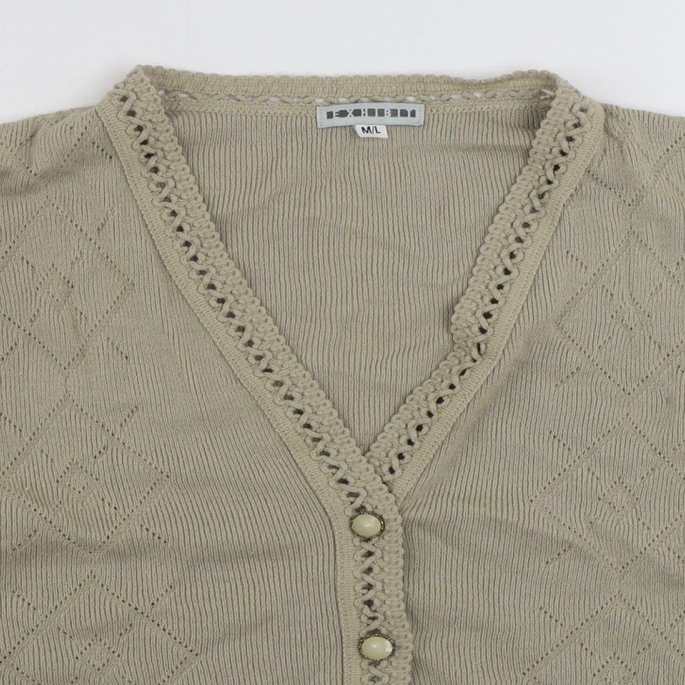 Exhibit Womens Beige V-Neck  Acrylic Cardigan Jumper Size M