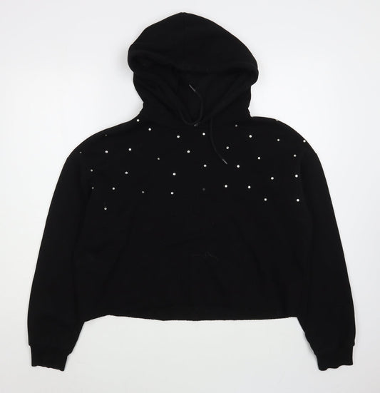 Primark Womens Black  Cotton Pullover Hoodie Size L  Pullover - Cropped