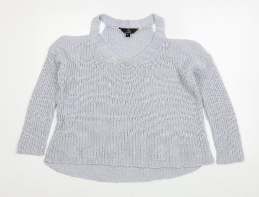 Lipsy Womens Blue Scoop Neck  Acrylic Pullover Jumper Size S