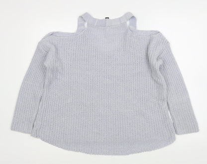Lipsy Womens Blue Scoop Neck  Acrylic Pullover Jumper Size S