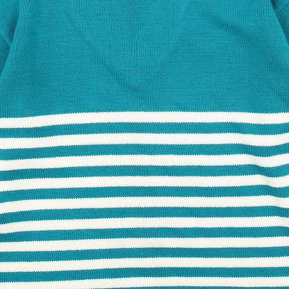 Pure & Natural  Womens Green V-Neck Striped Acrylic Pullover Jumper Size S
