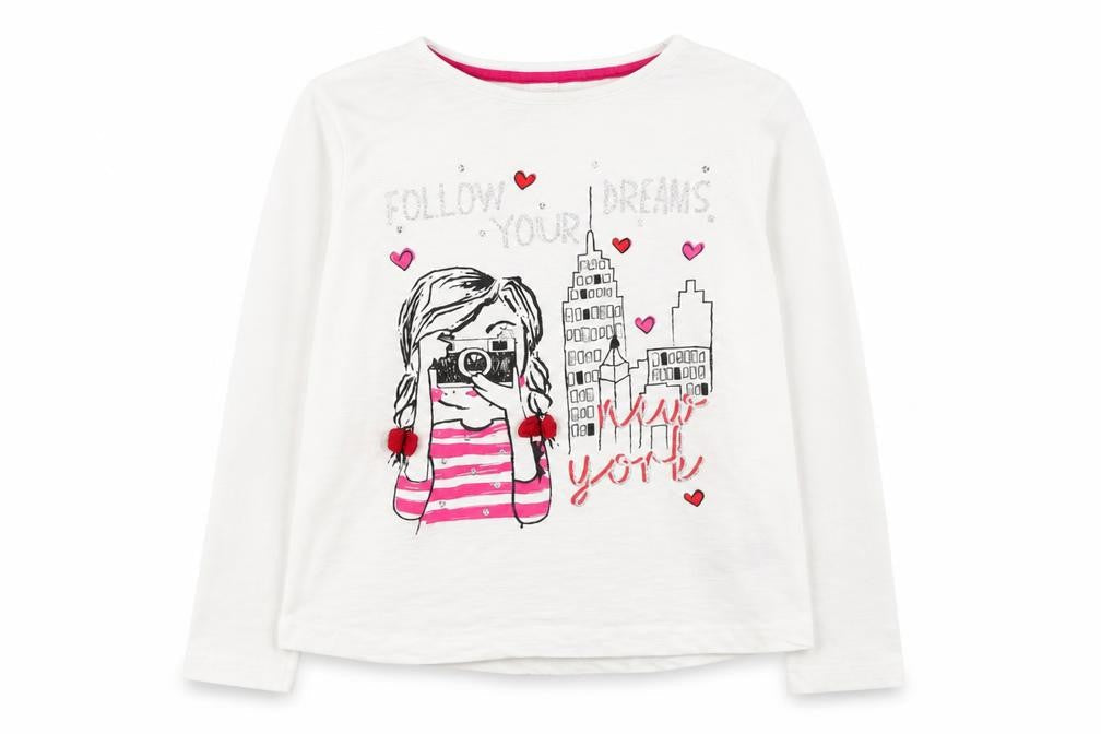 Dunnes Stores Girls White  Cotton Basic Casual Size 10 Years Round Neck  - Follow Your Dreams