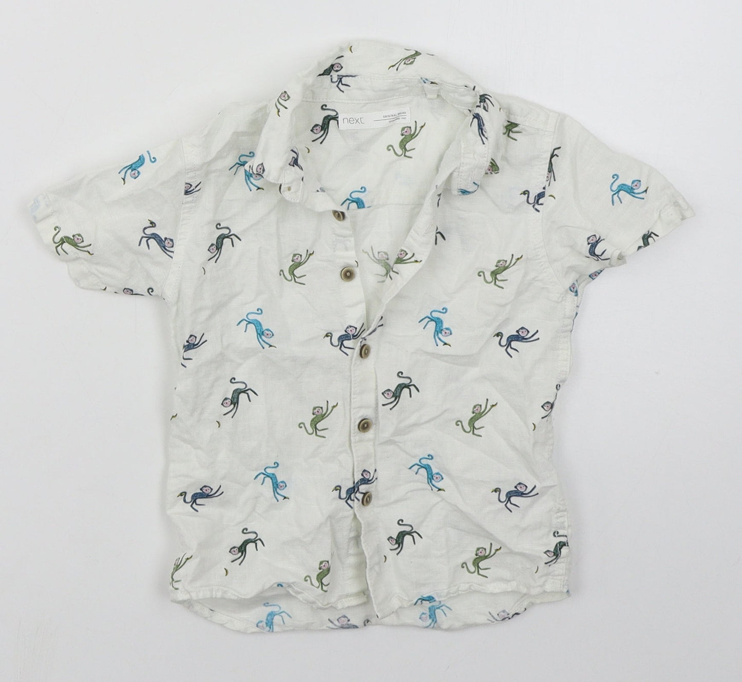 NEXT Boys White  Linen Basic Button-Up Size 24 Months Collared Button - Monkeys