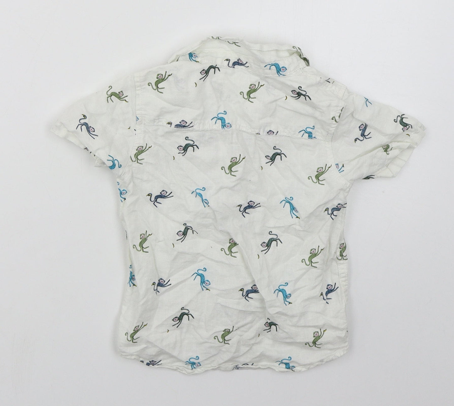 NEXT Boys White  Linen Basic Button-Up Size 24 Months Collared Button - Monkeys