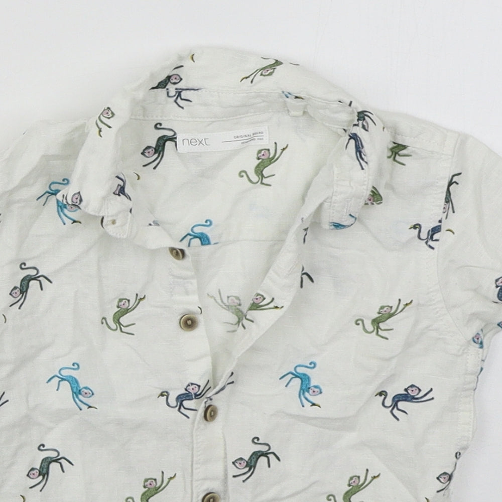 NEXT Boys White  Linen Basic Button-Up Size 24 Months Collared Button - Monkeys