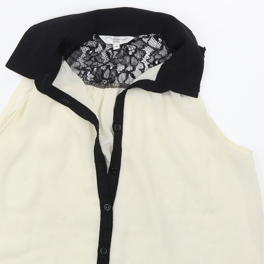 New Look Womens Beige  Polyester Basic Button-Up Size 10 Collared