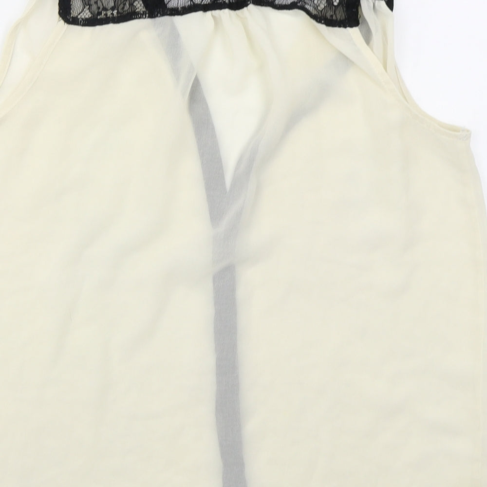 New Look Womens Beige  Polyester Basic Button-Up Size 10 Collared