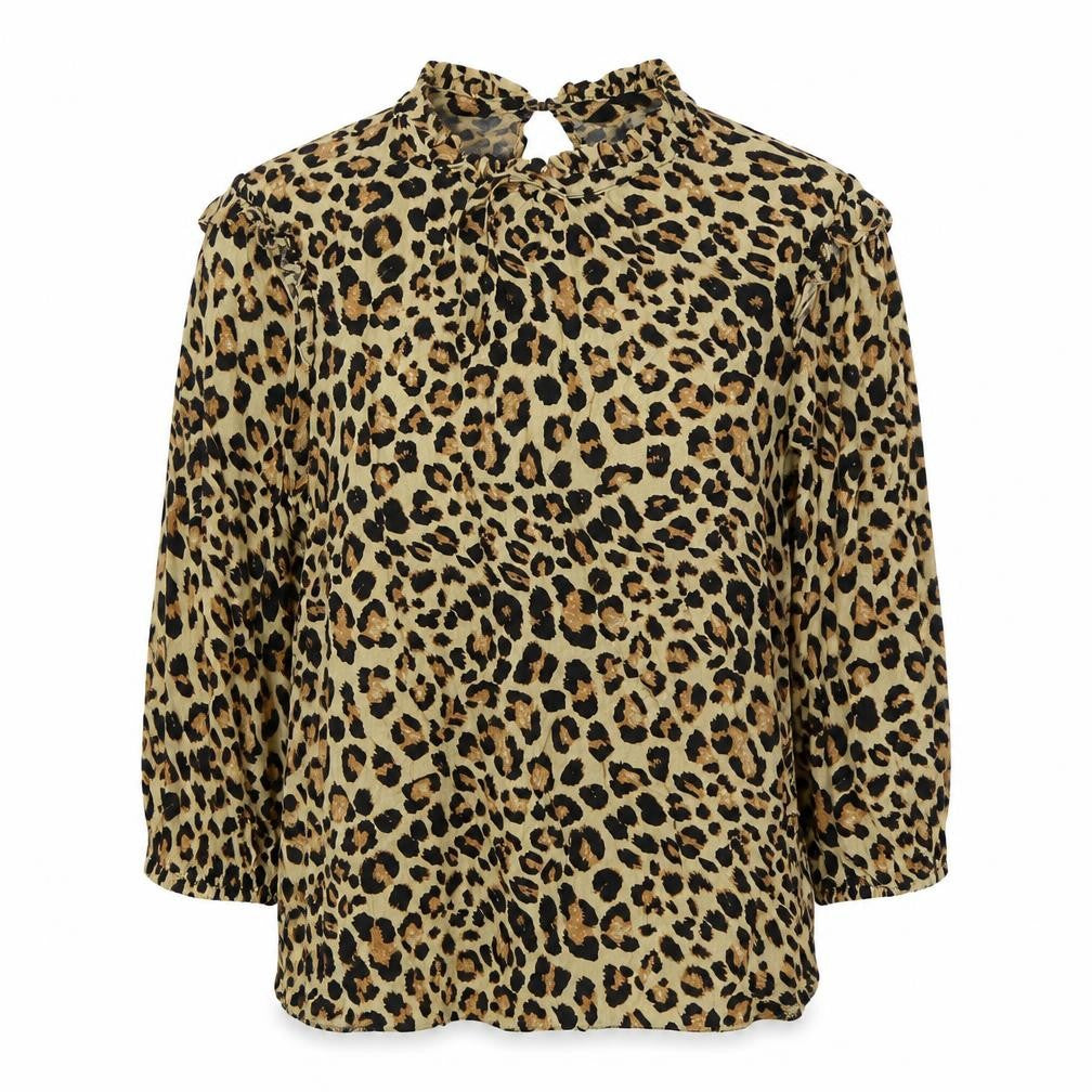 New Look Womens Brown Animal Print Viscose Basic Blouse Size 10 Round Neck