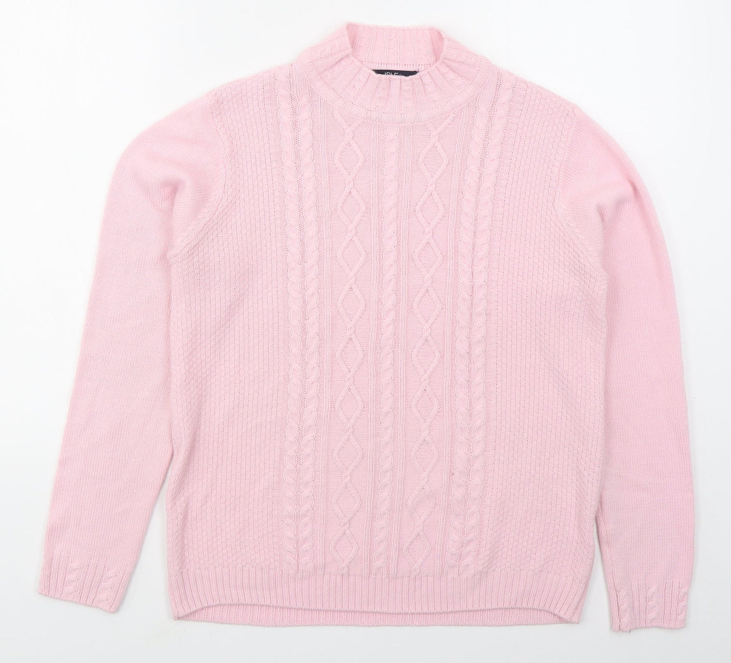 Isle Womens Pink Mock Neck  Acrylic Pullover Jumper Size 14
