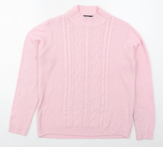 Isle Womens Pink Mock Neck  Acrylic Pullover Jumper Size 14