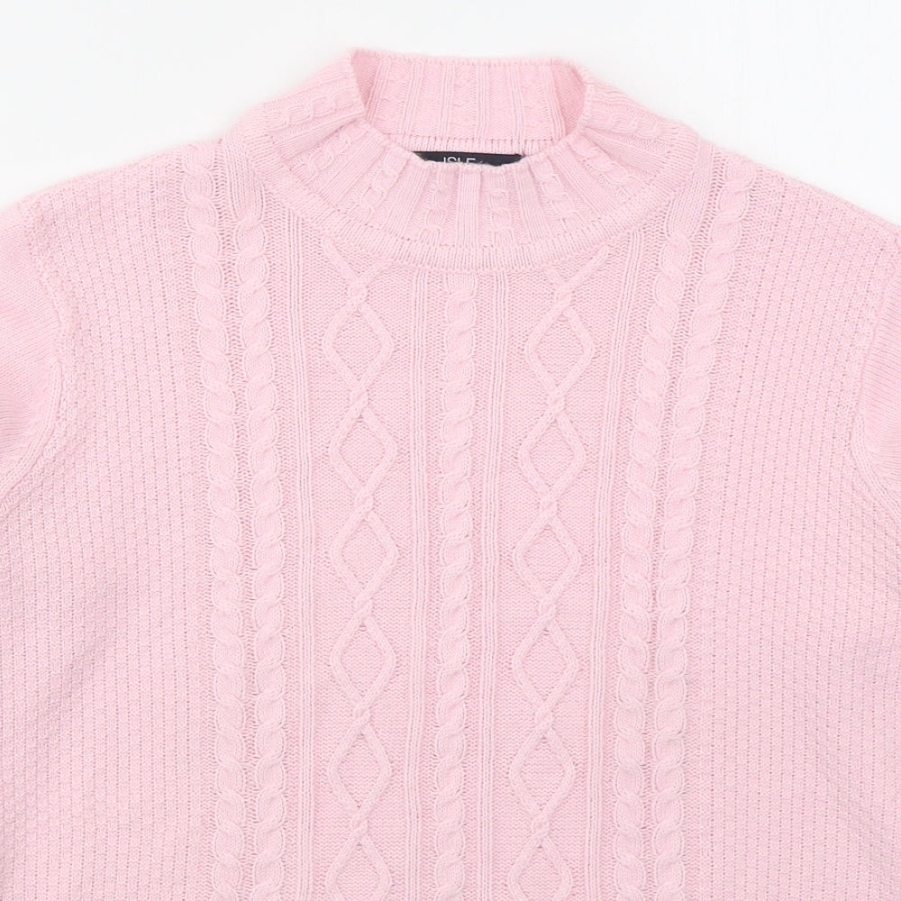 Isle Womens Pink Mock Neck  Acrylic Pullover Jumper Size 14