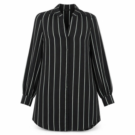 H&M Womens Black Striped Polyester Shirt Dress  Size 6  V-Neck Button