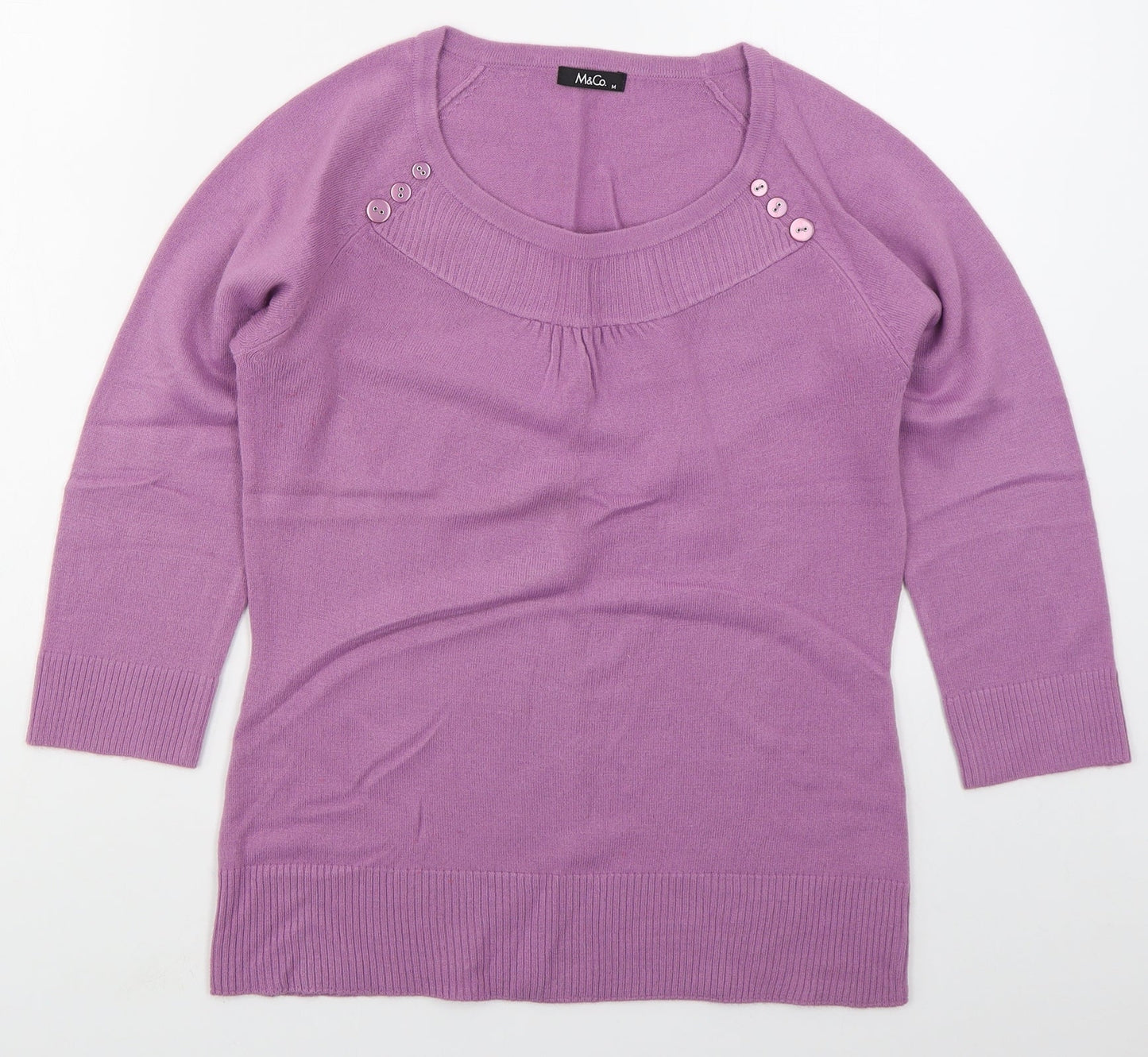 M&Co Womens Purple Round Neck  Acrylic Pullover Jumper Size M